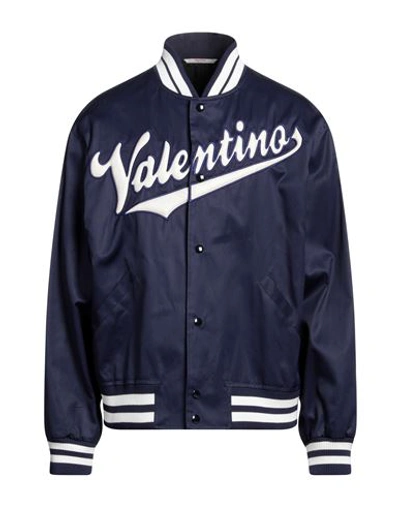 Valentino Embroidered Logo-patch Bomber Jacket In Navy