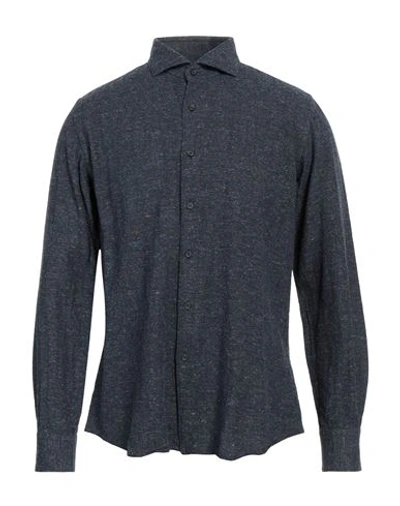 Xacus Man Shirt Navy Blue Size 17 Cotton, Silk, Wool, Viscose