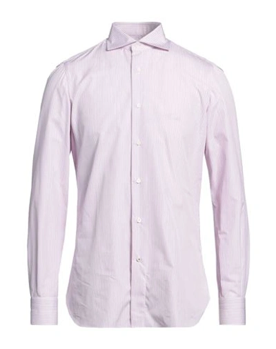 Isaia Man Shirt Mauve Size 17 Cotton In Purple
