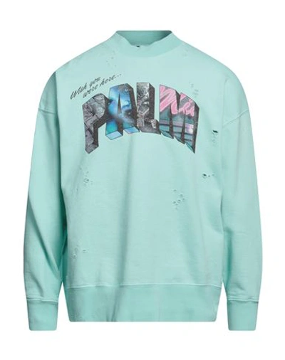 Palm Angels Man Sweatshirt Turquoise Size L Cotton, Polyester In Blue