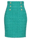 Balmain Woman Mini Skirt Emerald Green Size 4 Cotton, Polyamide, Metallic Polyester