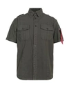 Alpha Industries Man Shirt Lead Size S Cotton, Elastane In Grey