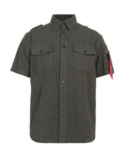 Alpha Industries Man Shirt Lead Size L Cotton, Elastane In Grey