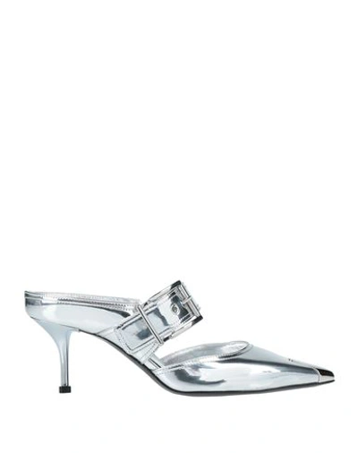 Alexander Mcqueen Woman Mules & Clogs Silver Size 7.5 Soft Leather