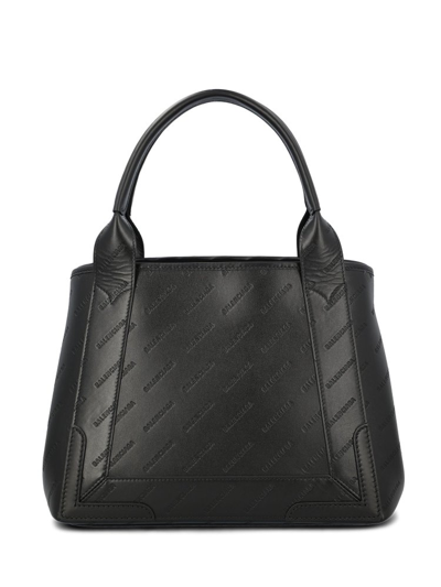 Balenciaga Allover Logo Embossed Tote Bag In Black