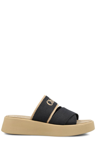 Chloé Mila Logo Embroidered Slides In Black