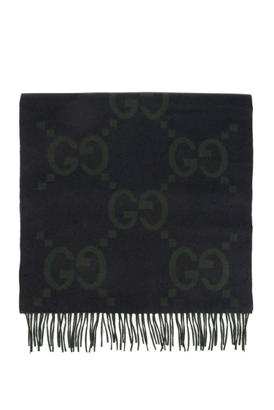 Gucci Gg Jacquard Fringed Scarf In Green