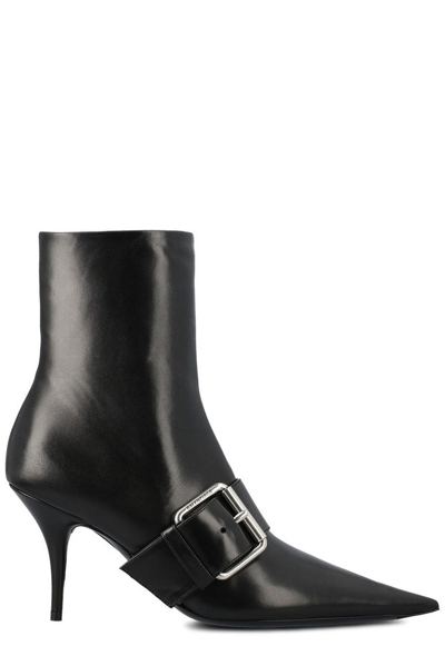 Balenciaga Knife 80 Leather Ankle Boots In Black Silver