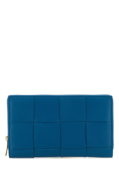 Bottega Veneta Intreccio Zip Around Wallet In Blue