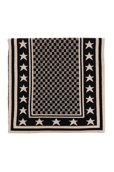 Balmain Monogram Stars Reversible Scarf In Multi