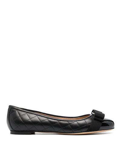 FERRAGAMO QUILTED LEATHER FLAT WITH BOW
