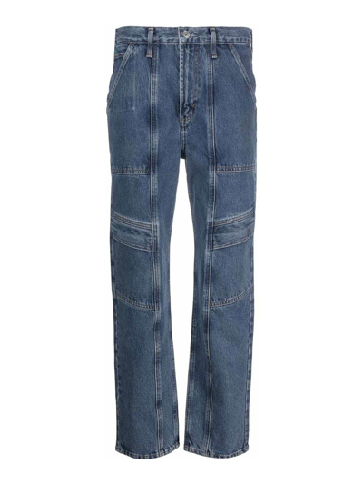 Agolde High-waisted Organic Cotton Cargo Trousers In Blue