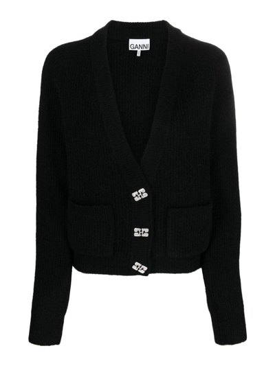 Ganni Cardigan With Embellished Buttons In Black