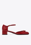 Prada Women's Open-sided Patent Leather Pumps In Red