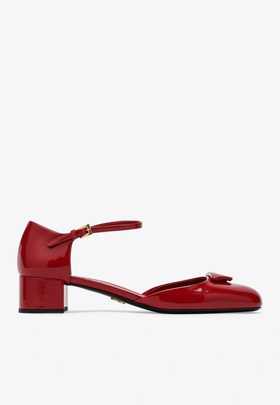 Prada Women's Open-sided Patent Leather Pumps In Red