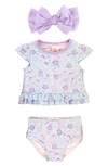 RUFFLEBUTTS KIDS' FLORAL PRINT TWO-PIECE SWIMSUIT & BOW HEAD WRAP SET