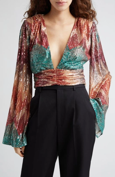 Ramy Brook Erin Sequin-embellished Chevron Blouse In Multicolor Chevro