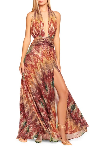 Ramy Brook Reina Sequin Halter Maxi Dress In Multicolor Chevron Sequin