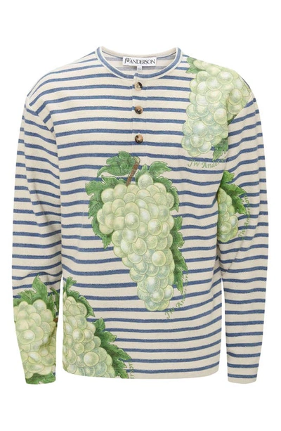 Jw Anderson Henley Top With Grape Motif In Neutrals