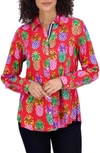 Foxcroft Zoey Pineapple Button-up Shirt In Red/ Multi