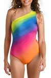La Blanca Rainbow Shirred One-shoulder One-piece Swimsuit In Multi