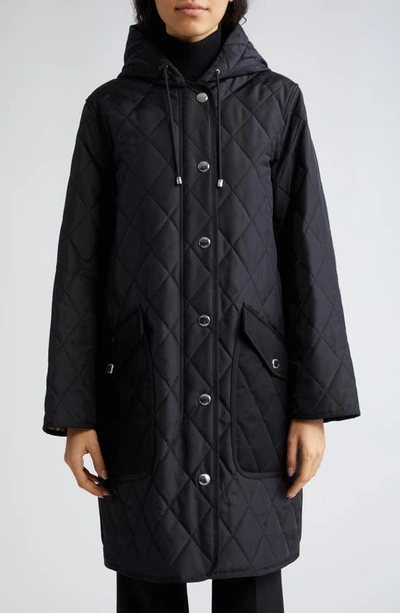 Burberry Diamond-quilted Hooded Coat In Black