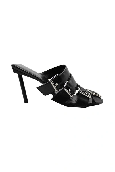 Balenciaga 80mm Four-buckle Napa Heel Slide Sandals In Schwarz