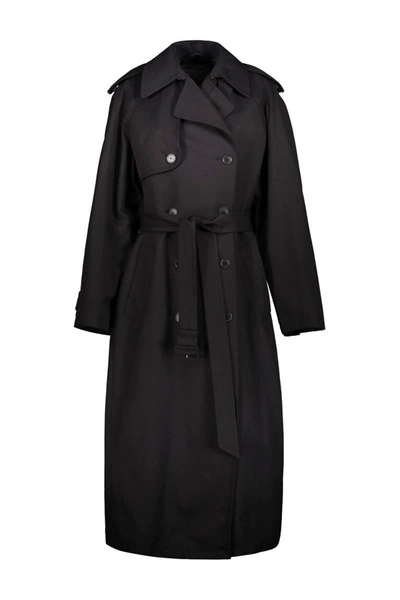 Balenciaga Hourglass Oversized Double-breasted Wool And Cotton-blend Trench Coat In Black