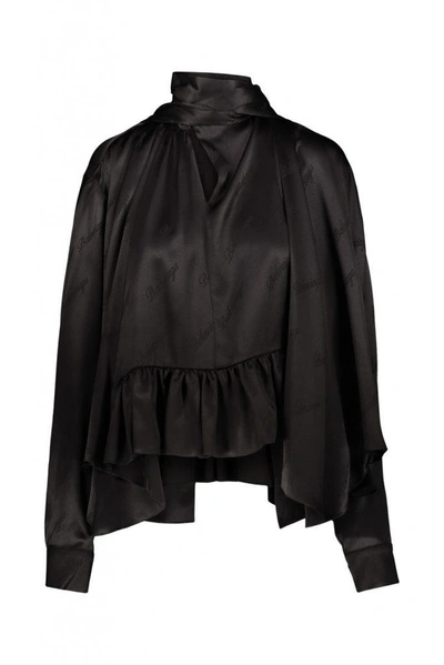 Balenciaga Jacquard Logo Silk Satin Blouse Clothing In Black
