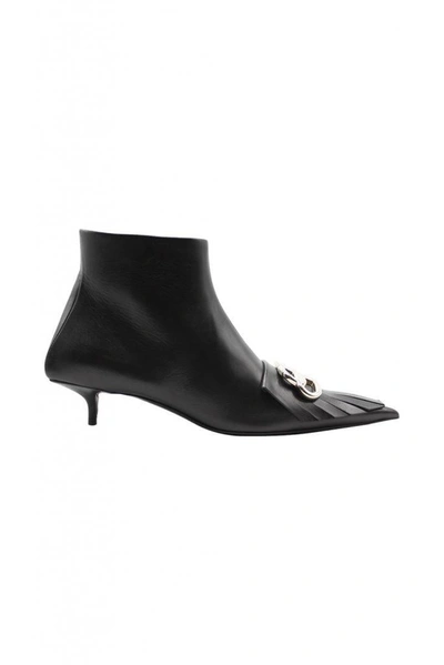 Balenciaga Pointed Leather Boots Shoes In Black