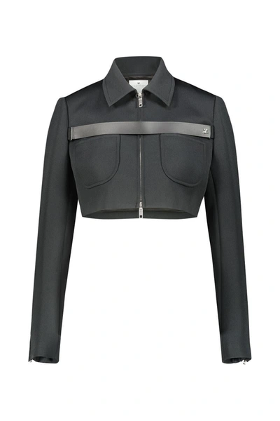 Courrèges Cropped Twill Jacket W/ Strap In Black
