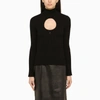 Courrèges Circle Mockneck Rib Knit Sweater In Black