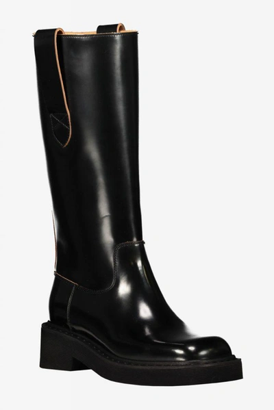 Maison Margiela Knee-high Brushed Leather Boots Shoes In Black