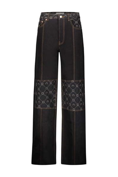 Marine Serre Regenerated Denim Straight Leg Pant In Black