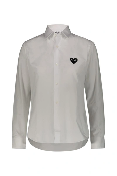 Play Comme Des Garcons Comme Des Garçons Play   Cotton Poplin Shirt With Black Embroidered Heart Clothing In White