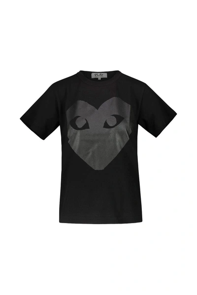 Play Comme Des Garcons Comme Des Garçons Play Black Short Sleeve T-shirt With Black Printed Heart On The Front And Back Clo