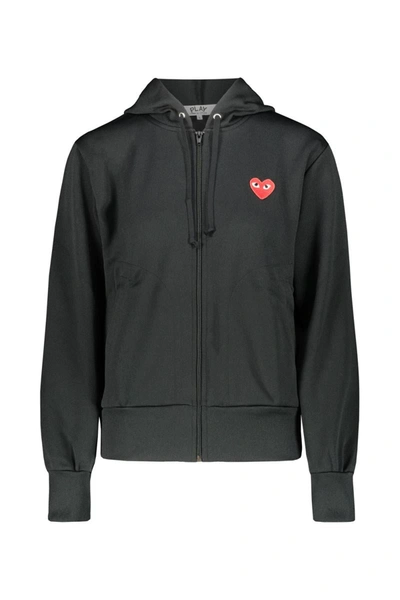 Play Comme Des Garcons Comme Des Garçons Play Black Zipped Hoodie With Red Heart Clothing