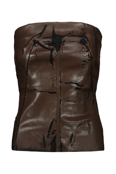 Rick Owens Bustier Denim Top In Brown