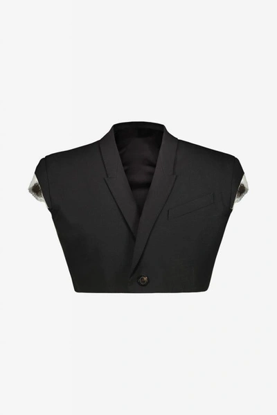 Rick Owens Single Breasted Cropped Sleeveless Jacket In Black
