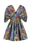 Rochas Mini Dress In Printed Double Taffeta Whit Pleated Details.