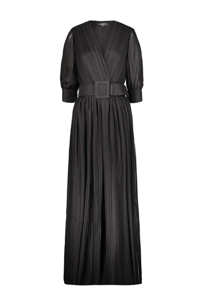 Rochas Pleated Long Dress In Chiffon In Black