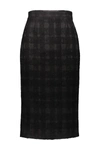Rochas Pencil Skirt In Solid Check Boucle In Black