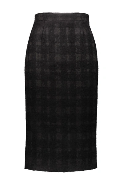 Rochas Pencil Skirt In Solid Check Boucle In Black