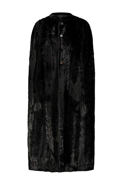 Sapio Cape-sleeve Velvet-effect Coat In Black