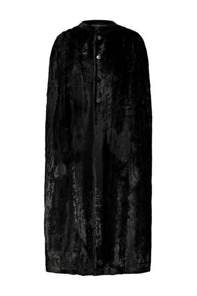 Sapio Cape-sleeve Velvet-effect Coat In Blk