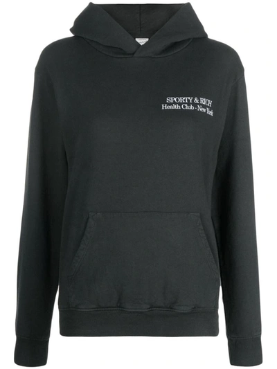 Sporty And Rich Sporty & Rich Logo Cotton Hoodie In Black