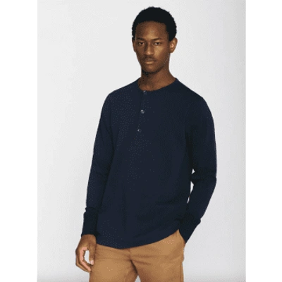 Knowledge Cotton Apparel 1120022 Bo Long Sleeve Henley Total Eclipse In Blue