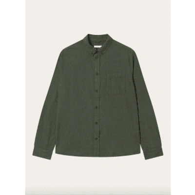 Knowledge Cotton Apparel Regular Fit Melangé Flannel Shirt Forrest Night In Green