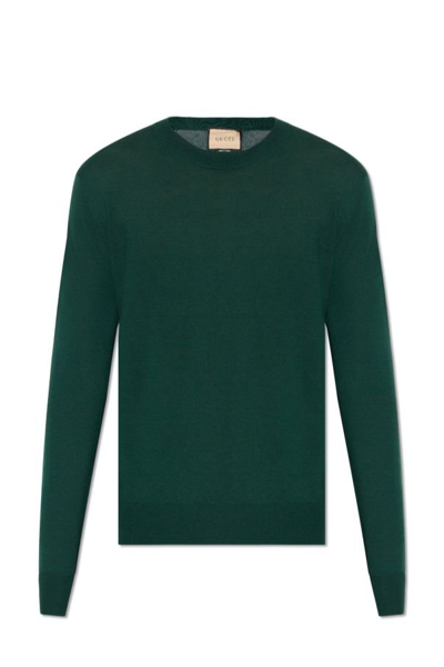 Gucci Logo Embroidered Knit Sweater In Green