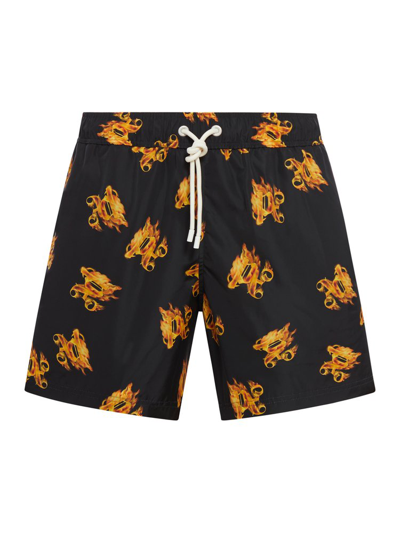 Palm Angels Burning Pa Swimming Shorts In Black,gold